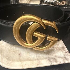 Gucci Black Belt with Gold GG Buckle